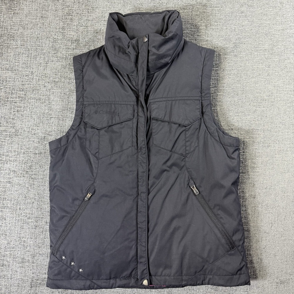Columbia Vest Women Down Feather Fill Black Pink Puffer Full Zip Size Small